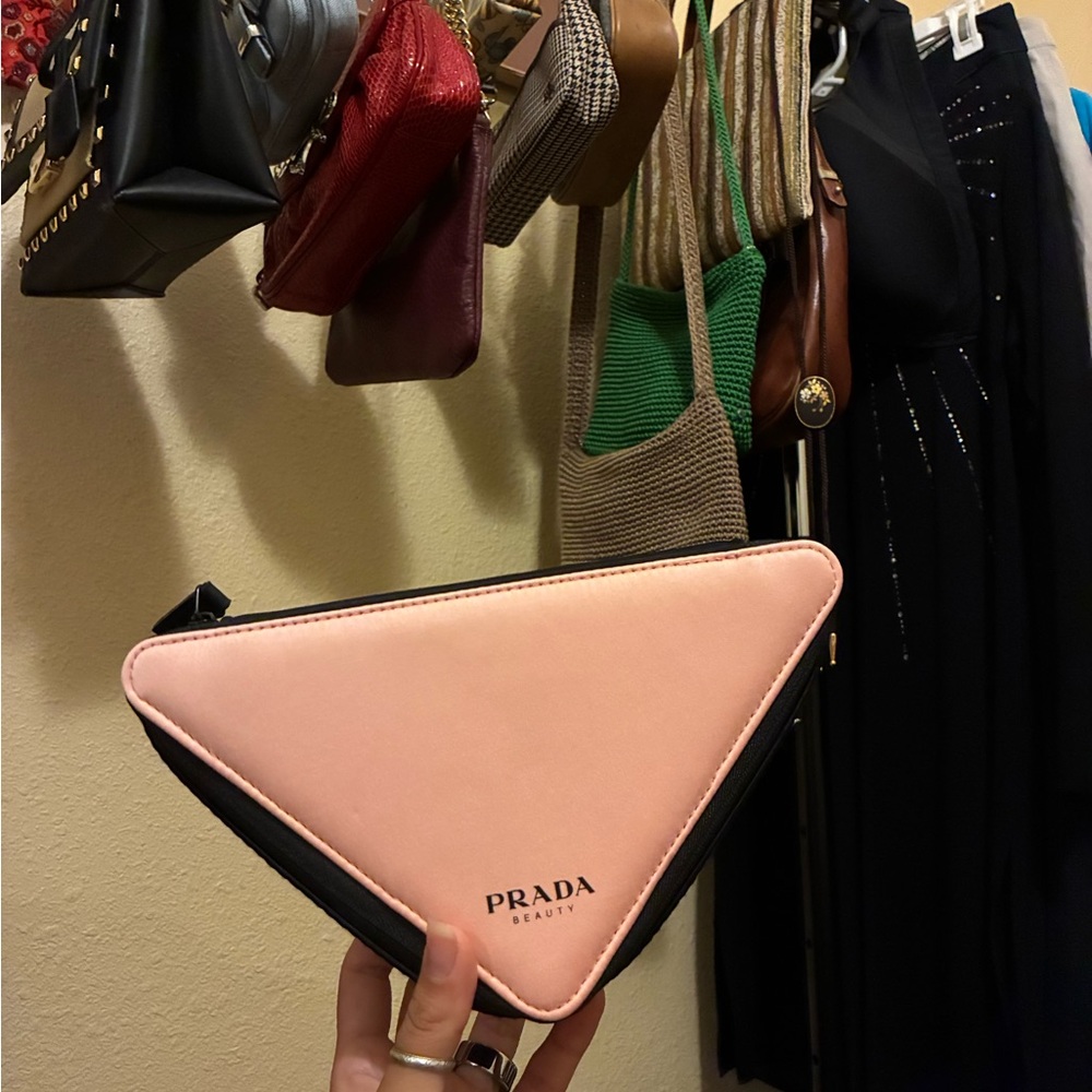 Prada Pink and Black Triangle Cosmetic Case